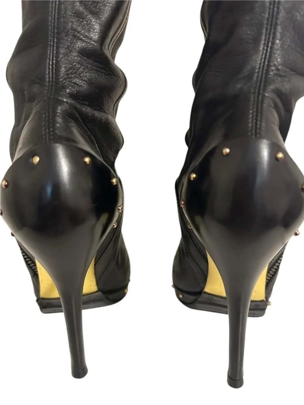 GUCCI Tom Ford Era Black Leather Studded Platform OTK Runway Boot Y2K Fall 2003